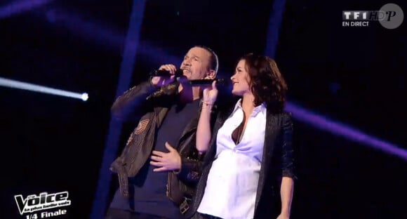 Jenifer et Florent Pagny sur le plateau de The Voice, le samedi 26 avril 2014 sur TF1.