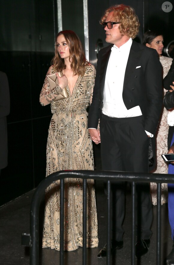 Leighton Meester et Peter Dundas quittent l'Up and Down à l'issue de l'after-party du Met Gala. New York, le 5 mai 2014.