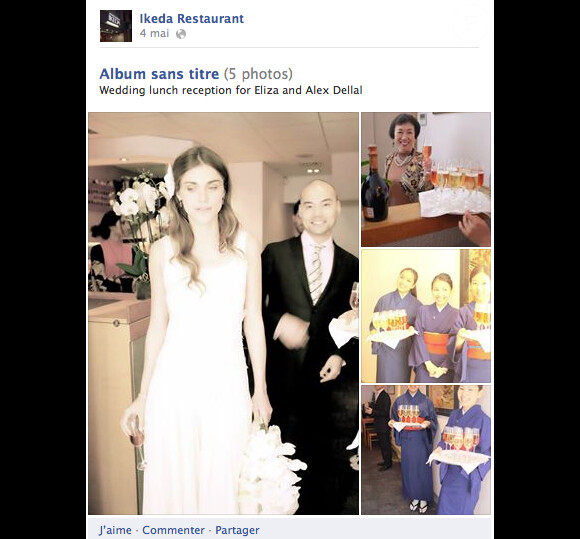Le restaurant japonais Ikeda accueillait à Londres, le 3 mai 2014, la réception pour le mariage d'Alex Dellal et Elisa Sedanoui, et a publié des images de l'évènement sur sa page Facebook.