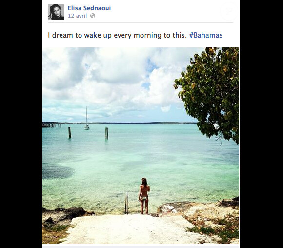 Elisa Sednaoui profitant de son séjour aux Bahamas, en avril 2014. Le 3 mai, le belle Franco-Italienne épousait à Londres son compagnon Alex Dellal, père de leur fils Jack.