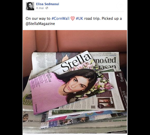 Elisa Sednaoui a emporté un exemplaire du hors série beauté du magazine Stella dont elle fait la couverture, le 4 mai 2014, au lendemain de son mariage ''secret'' avec son compagnon Alex Dellal.
