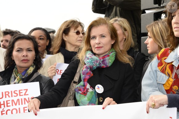 Saïda Jawad, Jane Birkin, Valérie Trierweiler et Amanda Sthers - Marche de femmes pour appeler à la libération de jeunes filles enlevées par le groupe Boko Haram au Nigeria. Place du Trocadéro à Paris le 13 mai 2014.