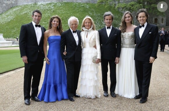 Ralph Lauren avec sa femme Ricky et leurs trois fils posant à leur arrivée au château de Windsor, le 13 mai 2014, pour le gala au profit du Royal Marsden Hospital organisé par le prince William et Ralph Lauren.