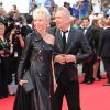 Tonie Marshall et Jean Paul Gaultier lors de la montée des marches du film Saint Laurent et l'hommage au cinéma d'animation au Festival de Cannes le 17 mai 2014