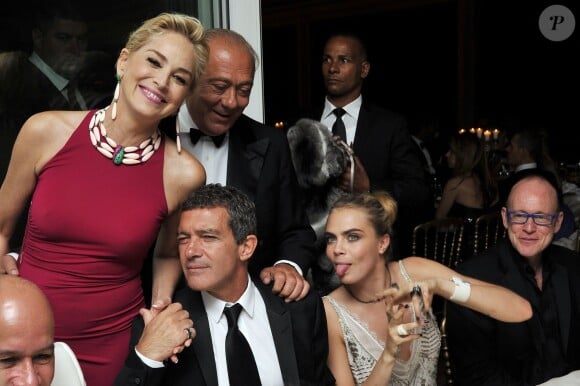 Sharon Stone, Antonio Banderas, Fawaz Gruosi, Cara Delevingne - Soirée de Grisogono à l'hôtel Eden Roc au Cap d'Antibes lors du 67e Festival du film de Cannes au Cap d'Antibes, le 20 mai 2014.