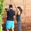 Eva Longoria fait du jogging avec son petit ami Jose Antonio Baston à Los Angeles, le 23 mai 2014