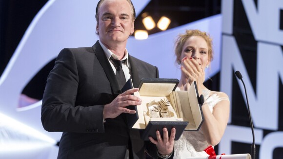 Quentin Tarantino gominé et transformé à Cannes, avec sa ''mariée'' Uma Thurman