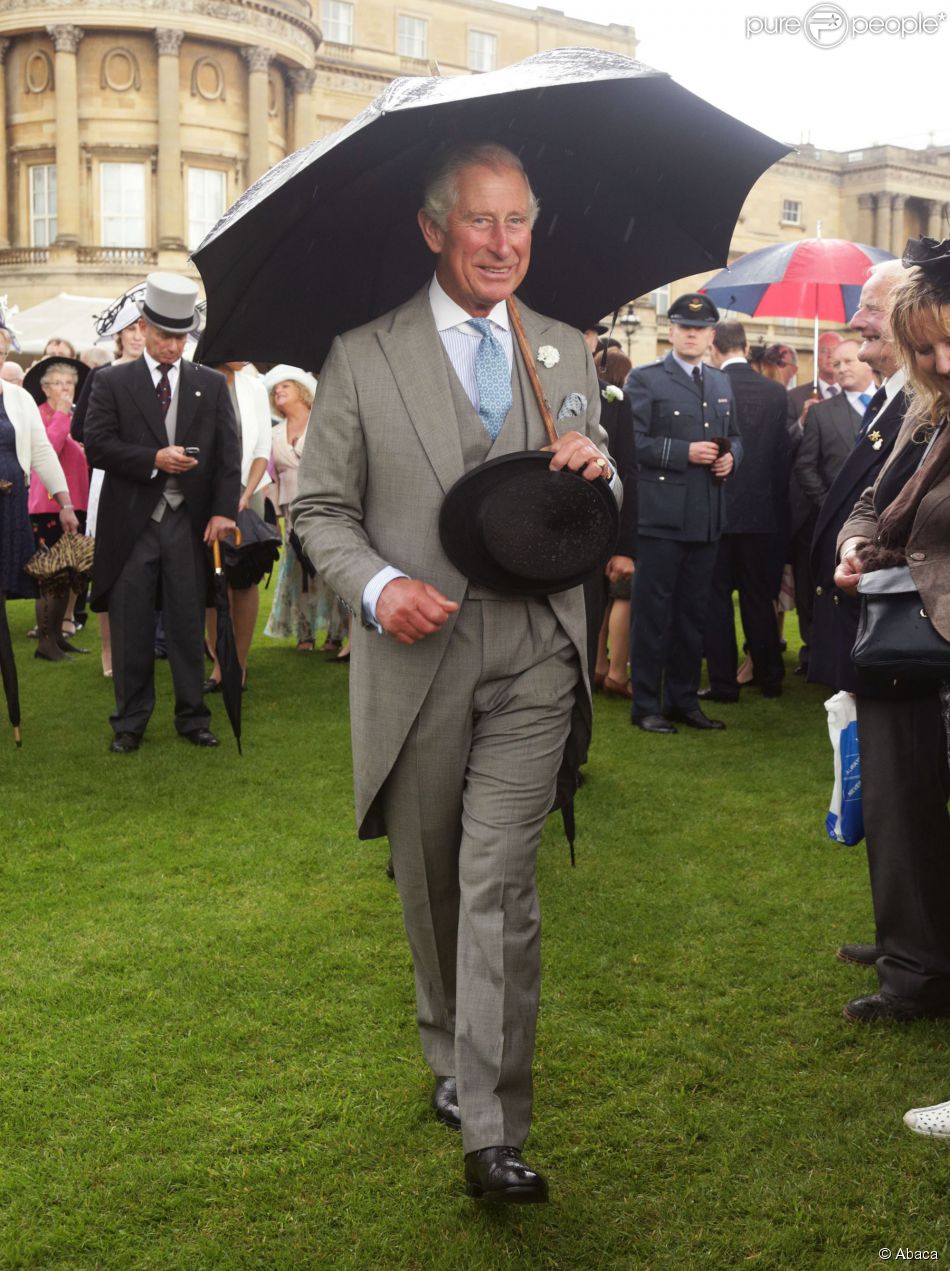 Le prince Charles lors de la pluvieuse troisième garden party de l&#039;année organisée à Buckingham Palace le 3 juin 2014.