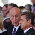 Valery Giscard d'Estaing, Nicolas Sarkozy - Cérémonie de commémoration du 70e anniversaire du débarquement sur la plage Sword Beach à Ouistreham, le 6 juin 2014.