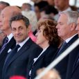 Valery Giscard d'Estaing, Nicolas Sarkozy, Edith Cresson, Jean-Marc Ayrault et Laurent Fabius - Cérémonie de commémoration du 70e anniversaire du débarquement sur la plage Sword Beach à Ouistreham, le 6 juin 2014.