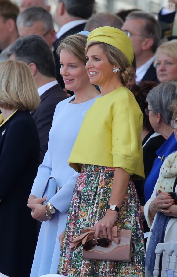 La reine Mathilde de Belgique et la reine Maxima des Pays-Bas - Cérémonie de commémoration du 70e anniversaire du débarquement sur la plage Sword Beach à Ouistreham, le 6 juin 2014.