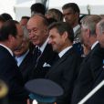 Claude Bartolone, Valéry Giscard d'Estaing, François Hollande (président français), Nicolas Sarkozy - Cérémonie de commémoration du 70e anniversaire du débarquement sur la plage Sword Beach à Ouistreham, le 6 juin 2014.