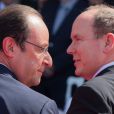 François Hollande (président français) et le prince Albert II de Monaco - Cérémonie de commémoration du 70e anniversaire du débarquement sur la plage Sword Beach à Ouistreham, le 6 juin 2014.