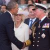 Barack Obama (président américain), le prince Charles, prince de Galles et Camilla Parker-Bowles, duchesse de Cornouailles - Cérémonie de commémoration du 70e anniversaire du débarquement sur la plage Sword Beach à Ouistreham, le 6 juin 2014.
