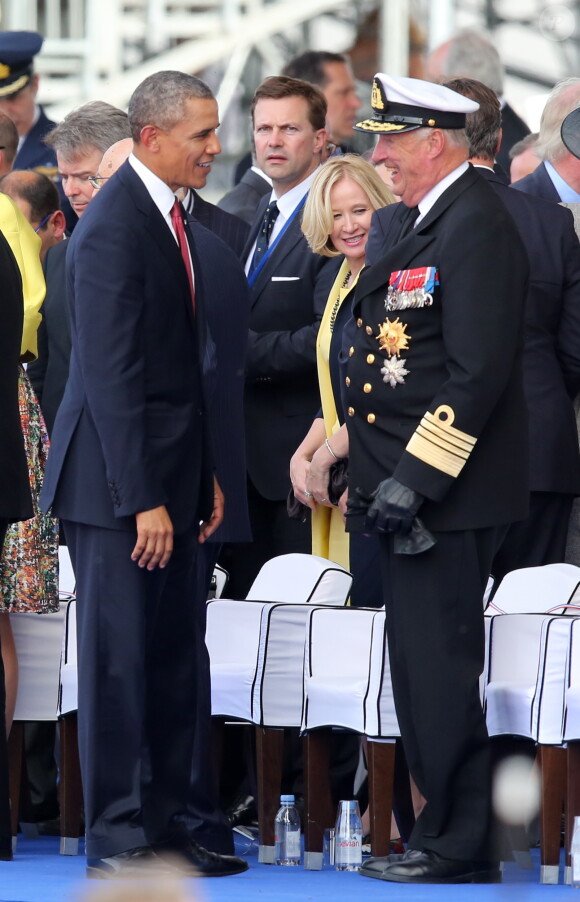 Barack Obama et le roi Harald V de Norvège Cérémonie de commémoration du 70e anniversaire du débarquement sur la plage Sword Beach à Ouistreham, le 6 juin 2014.