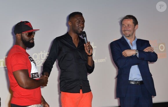 Exclusif - Le rappeur Kaaris, Thomas N'Gijol et Julien Boisselier lors de l'avant-première du film "Fastlife" au cinéma Gaumont Marignan dans le cadre du 3e Champs-Elysées Film Festival à Paris, le 11 juin 2014.