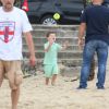 Coleen Rooney avec son fils Kai sur la plage d'Ipanema à Rio, le 20 juin 2014
