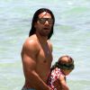 Radamel Falcao profite de ses vacances à Miami avec son épouse Lorelei et sa fille Dominique le 21 juin 2014