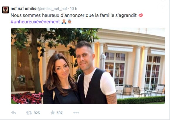 Emilie Nef Naf a annoncé être enceinte de son deuxième enfant sur son compte Twitter. Juin 2014.