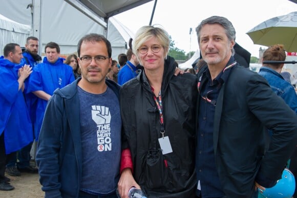Luc Barruet, Maïtena Biraben et Antoine de Caunes - 3e jour du festival Solidays à l'hippodrome de Longchamp à Paris le 19 juin 2014.