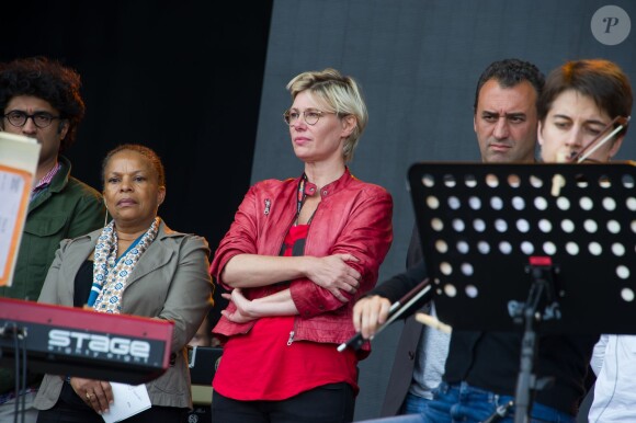 Christiane Taubira et Maïtena Biraben - 3e jour du festival Solidays à l'hippodrome de Longchamp à Paris le 19 juin 2014.