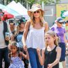 Heidi Klum se promène avec ses enfants Leni, Henry et Lou à New York, le 29 juin 2014. La famille s'est rendue au Musée d'Histoire Naturelle avant d'aller déjeuner au restaurant "Isabella".