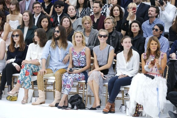 Isabelle Huppert, Alma Jodorowsky, Jared Leto, Alice Dellal, Poppy Delevingne et Anna Dello Russo au premier rang du défilé Chanel haute couture, au Grand Palais. Paris, le 8 juillet 2014.
