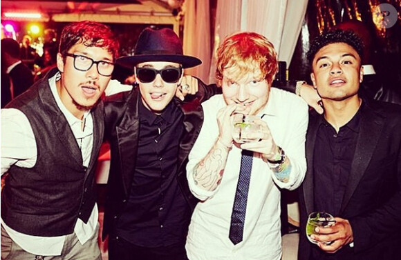 Justin Bieber et Ed Sheeran au mariage de Scooter Braun, le 7 juillet 2014.