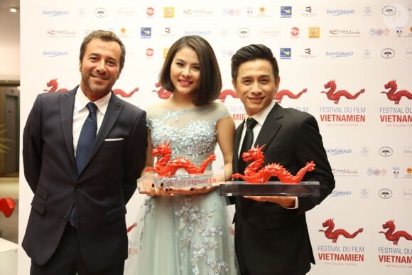 Bernard Montiel, Vân Trang et Vũ Đình Toàn au Festival du Film Vietnamien de Saint-Malo, le 6 juillet 2014.