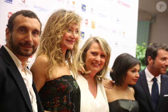 Zinedine Soualem et Julie Ferrier, Régine Petti, Saïda Jawad et Bernard Montiel lors du 1er Festival du Film Vietnamien de Saint-Malo, le 3 juillet 2014.