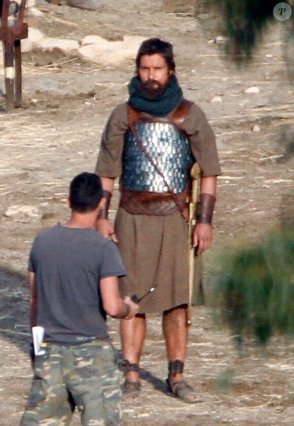 Christian Bale sur le tournage du film "Exodus" dans le désert de Tabernas à Almeria en Espagne le 23 octobre 2013.