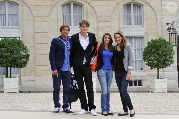 Clément Lefert, Yannick Agnel, Charlotte Bonnet et Camille Muffat reçus à l'Elysée le 17 septembre 2012 après leurs médailles aux JO de Londres.