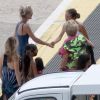 Exclusif : Johnny Hallyday, son épouse Laeticia, leurs filles Jade et Joy et le fidèle labrador Santos arrivent à Saint- Barthélémy pour des vacances bien méritées le 15 juillet 2014.