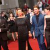 Antoine Olivier Pilon, Suzanne Clément, Xavier Dolan et Anne Dorval - Montée des marches du film "Mommy" lors du 67e Festival du film de Cannes le 22 mai 2014.