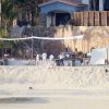 Vue générale de la réception organisée avant le mariage d'Adam Levine et Behati Prinsloo en présence de leur famille et des leurs amis sur la plage du El Dorado Golf & Beach Club à Los Cabos, le 18 juillet 2014, la veille de leur mariage.