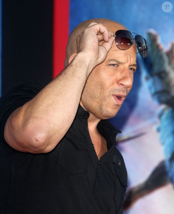 Vin Diesel à la première mondiale du film Les Gardiens de la Galaxie au Dolby Theatre à Hollywood, Los Angeles, le 21 juillet 2014.
