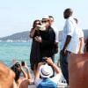 Le chanteur Bono et sa femme Ali au Club 55 plage de Pampelonne à Ramatuelle, le 24 juillet 2014.