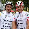 Exclusif - Richard Virenque et Dany Boon sur la 20e étape du Tour de France lors de l'Etape du Coeur pour le compte de l'association Mécénat Chirurgie Cardiaque à Périgueux le 26 juillet 2014.