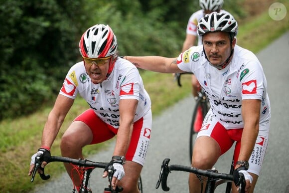 Exclusif - Christian Morin, Richard Virenque sur la 20e étape du Tour de France lors de l'Etape du Coeur pour le compte de l'association Mécénat Chirurgie Cardiaque à Périgueux le 26 juillet 2014.