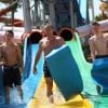 Exclusif - Pascal Soetens (Pascal le grand frère) à l'aquasplash du Marineland avec ses fils Luca et Enzo à Antibes, le 9 août 2014.