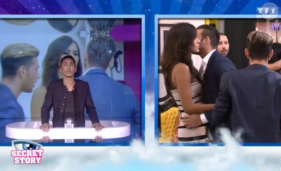 Nathalie et Aymeric quittent la Maison des Secrets - Prime de "Secret Story 8" sur TF1. Vendredi 22 août 2014.