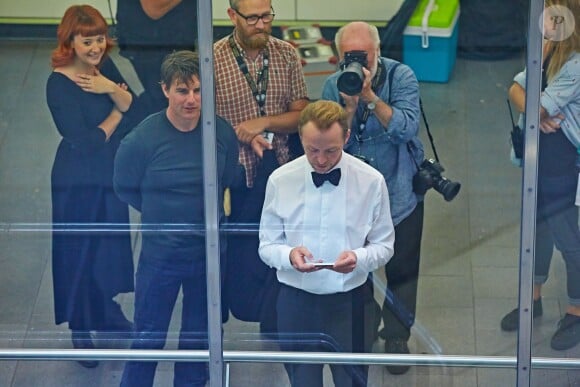 Tom Cruise et Simon Pegg sur le tournage du film "Mission Impossible 5" à Vienne, le 21 août 2014.
