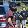 Justin Bieber s'amuse à conduire des Can-Am Spyder (motos à trois roues) avec son ami Lil Za à Los Angeles, le 21 août 2014. 