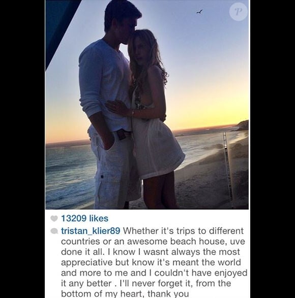 Capture d'écran du message Instagram posté par Tristan Klier, août 2014.