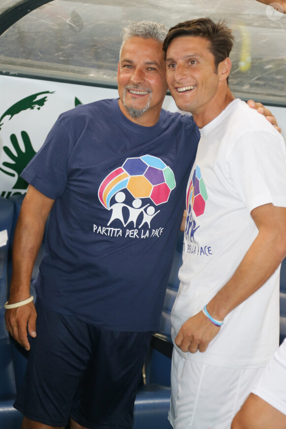 Roberto Baggio, Javier Zanetti - Match de football interreligieux pour la paix à l'initiative du pape François à Rome en Italie le 1er septembre 2014.