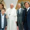 Roberto Baggio, sa femme, son fils et son manager Vittorio Petrone - Rencontre avec le pape François au Vatican, le 1er septembre 2014, en marge d'un match pour la paix à Rome. 