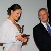 La princesse Victoria de Suède lors de la remise du Prix Hermes à l'Exportation à la Chambre de Commerce de Stockholm, le 28 août 2014.
