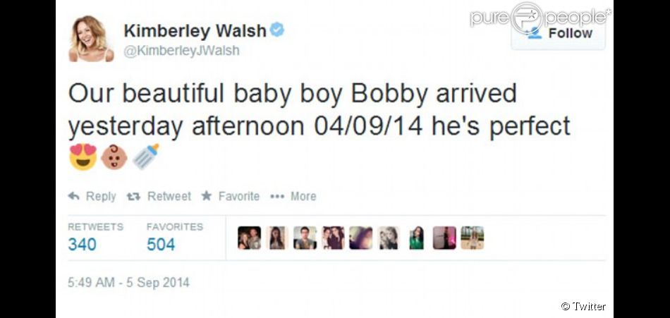 Kimberley Walsh a accouché d&#039;un petit garçon le 4 septembre 2014.