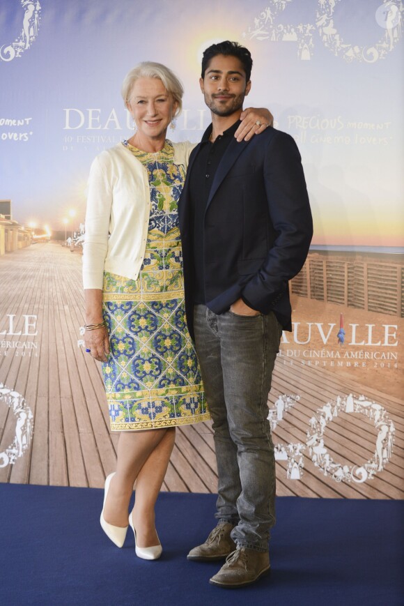 Helen Mirren, Manish Dayal - Photocall du film "Les recettes du Bonheur" lors du 40e Festival du cinéma américain de Deauville le 6 septembre 2014.
