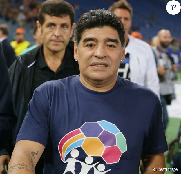 Diego Maradona - Match de football interreligieux pour la paix &agrave; l'initiative du pape Fran&ccedil;ois &agrave; Rome en Italie le 1er septembre 2014.